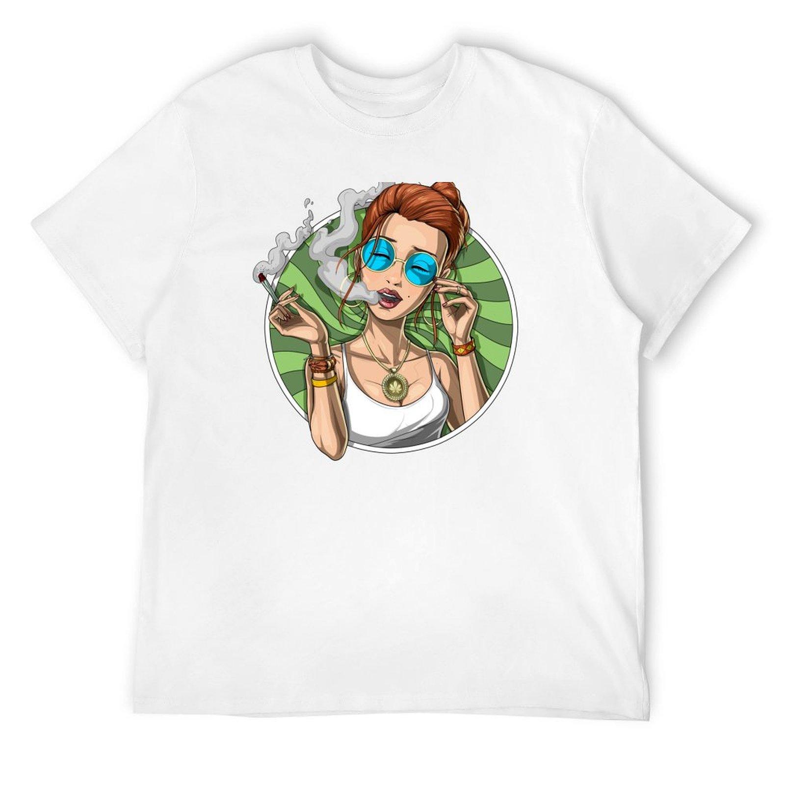 Футболка  Stoner Girl Smoking Weed  летняя одежда Блузка большого размера мужская одежда S
