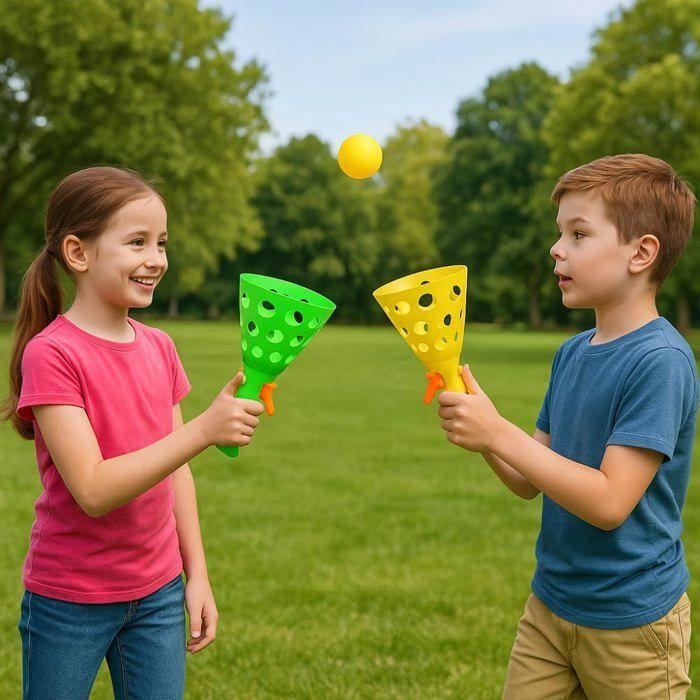 Balení 4 kornoutů na vystřelování míčků 19 cm Dovednostní hra pro děti se 6 míčky v balení Náhodná barva