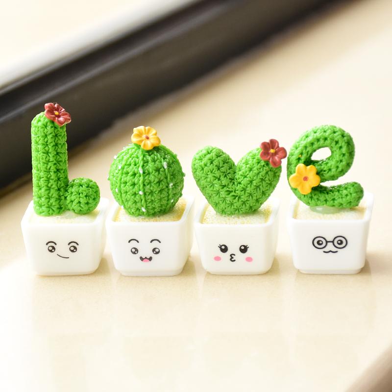 For 4Pcs/set Resin Succulent Cactus Mini Green Plant Bonsai Small Tree Pot Car Office Home Living Room Decoration Wedding Party