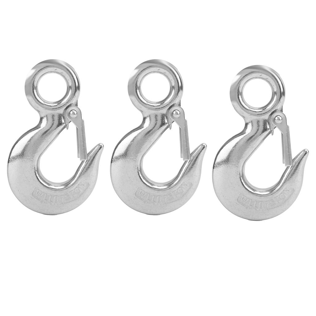 3pcs Eye Slip Hook with Safety Latch Stainless Steel Marine Lifting Eye Hoist Sling Hook0.75T