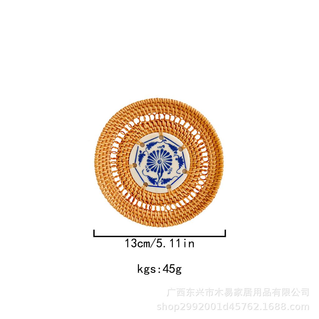 Autumn Rattan Woven Coaster Tea Set Accessories Thermal Insulation Mat Bowl Mat Dining Table Mat