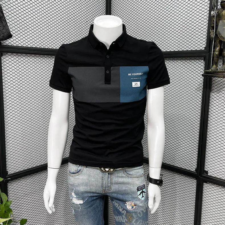 

Men s Trendy Print Cotton Polo Shirt - Short-Sleeved, Youthful Business Style XL чёрный