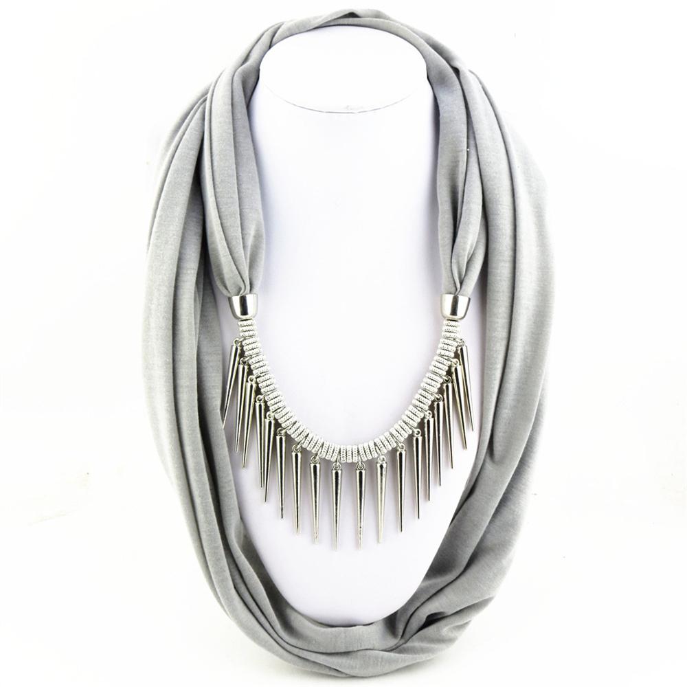 Stylish Fashion Scarf Necklace with Metal Spike Pendant – Elegant Infinity Scarf for Women, Boho Chic Statement Accessory