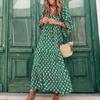 Women Floral Print Bohemian Long Dress Loose V-Neck Fashion Summer Beach Dress