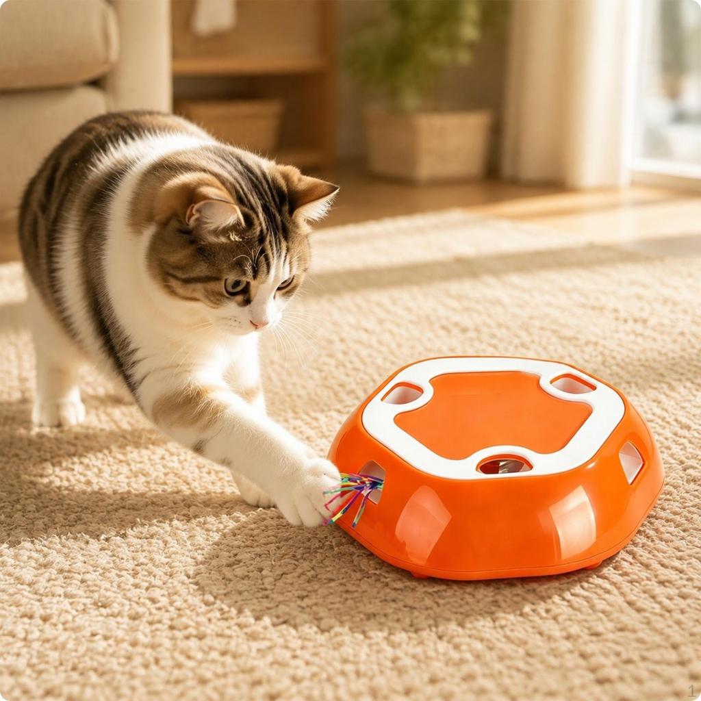 Indoor Interactive Cat Toy | Multiple Play Openings, with Streamers, for Apartments Orange
