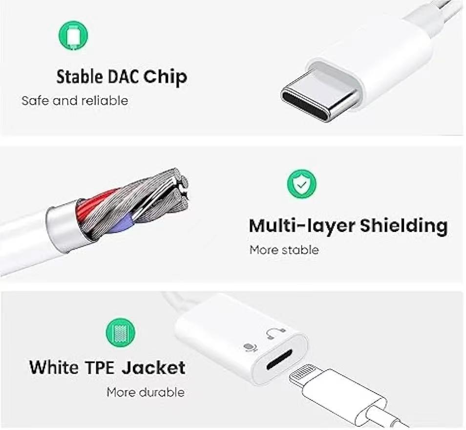 USB C To Lighting Audio Headphone Adapter for iPhone 15 Pro Max Type C To IOS 17 16 15 14 13 HIFI Aux Earphone Cord Connector