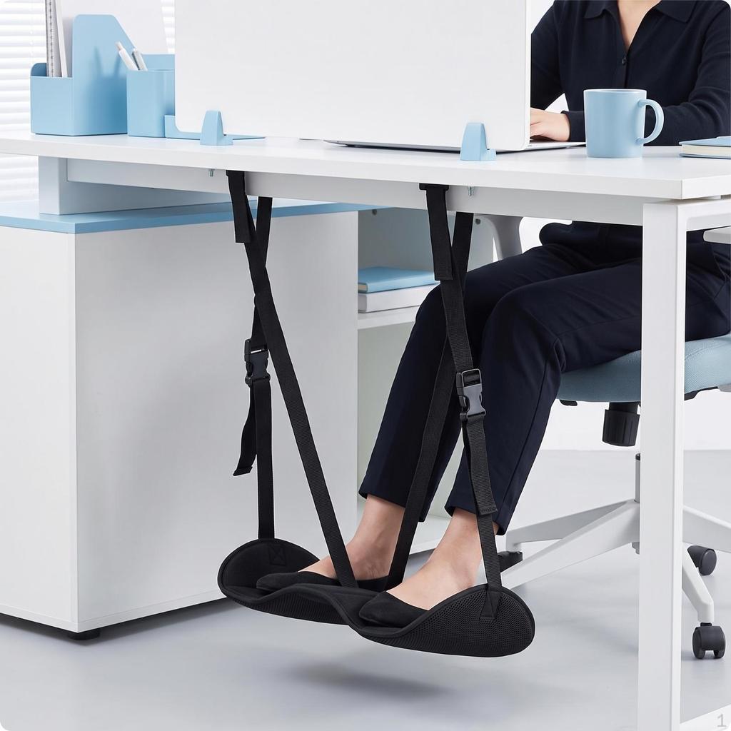 Hanging Foot Rest with Adjustable Straps Portable Desk Hammock Padded Footrest for Commuters,