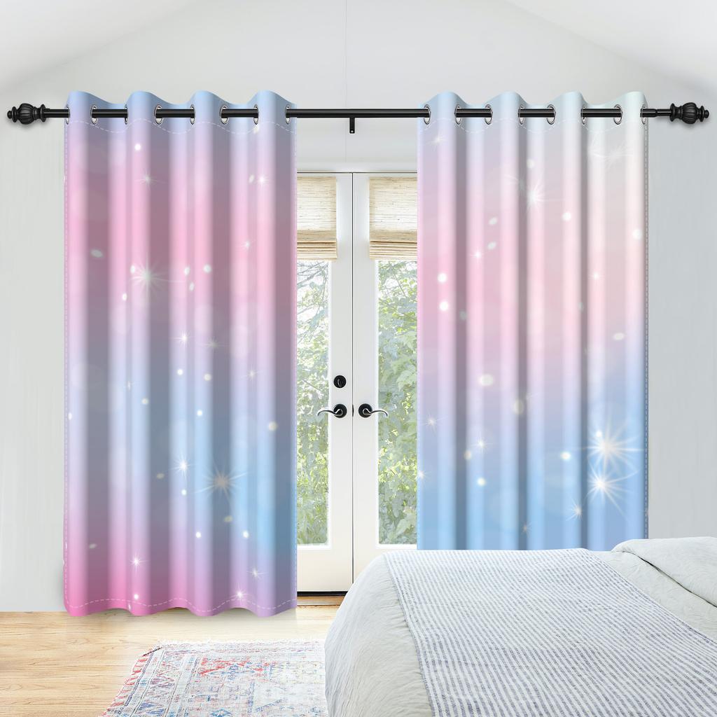 2Pcs/Set Colourful Gradient Window Curtain Bright Multicolor Blackout  Polyester Fabric Study Bedroom Living Room Decor Curtain