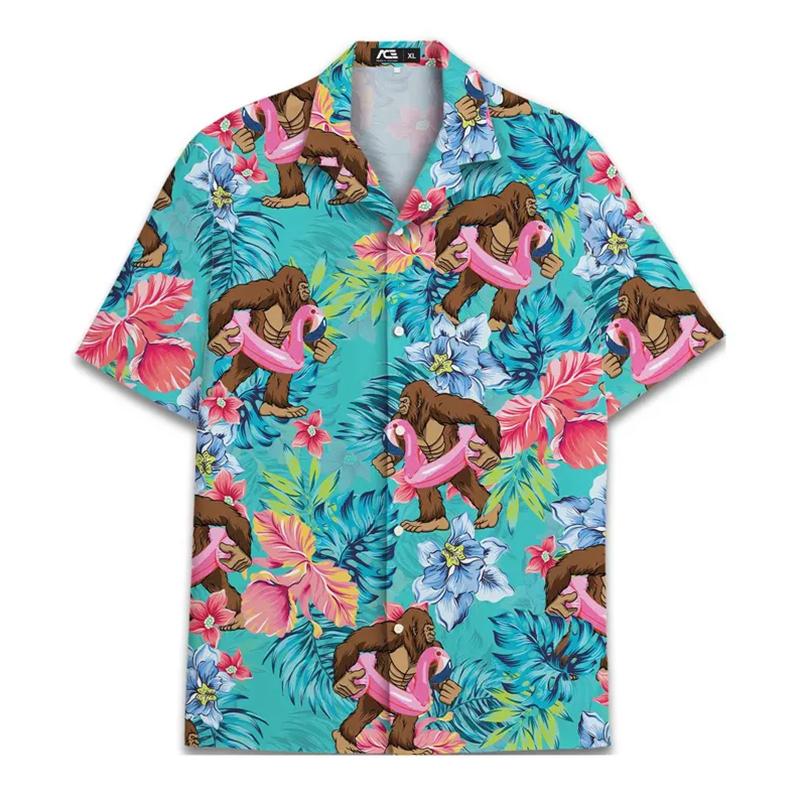 

Men s Alien Bigfoot Shirt 3D Neon Print Short Sleeve Hawaiian Shirt Summer Oversized Hip Hop Tops S