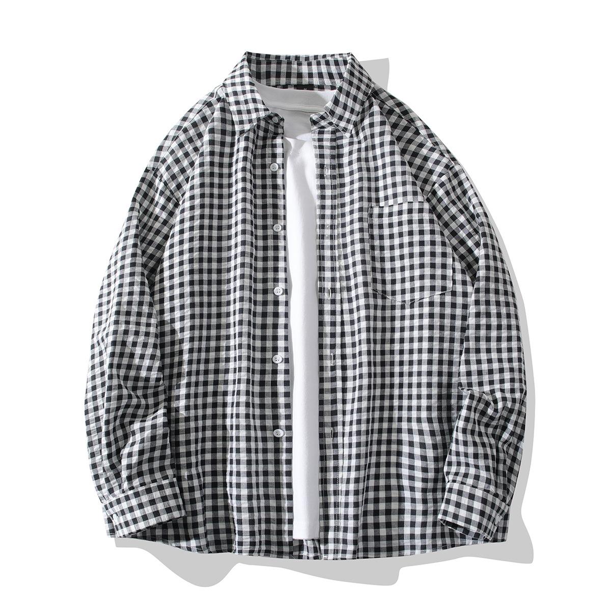 Mens Loose Plaid Long Sleeve Casual Fashion Shirt Outerwear S