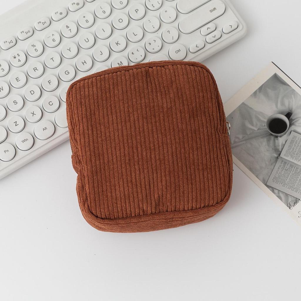 Corduroy Makeup & Sanitary Napkin Storage Bag - Portable Small Coin Purse