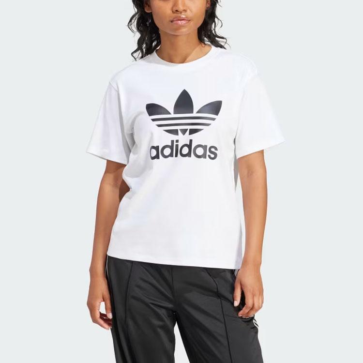Adidas Originals Alphabet Logo Print Crew Neck Short Sleeve T-Shirt With Drop Shoulders Women Tops White IR9534