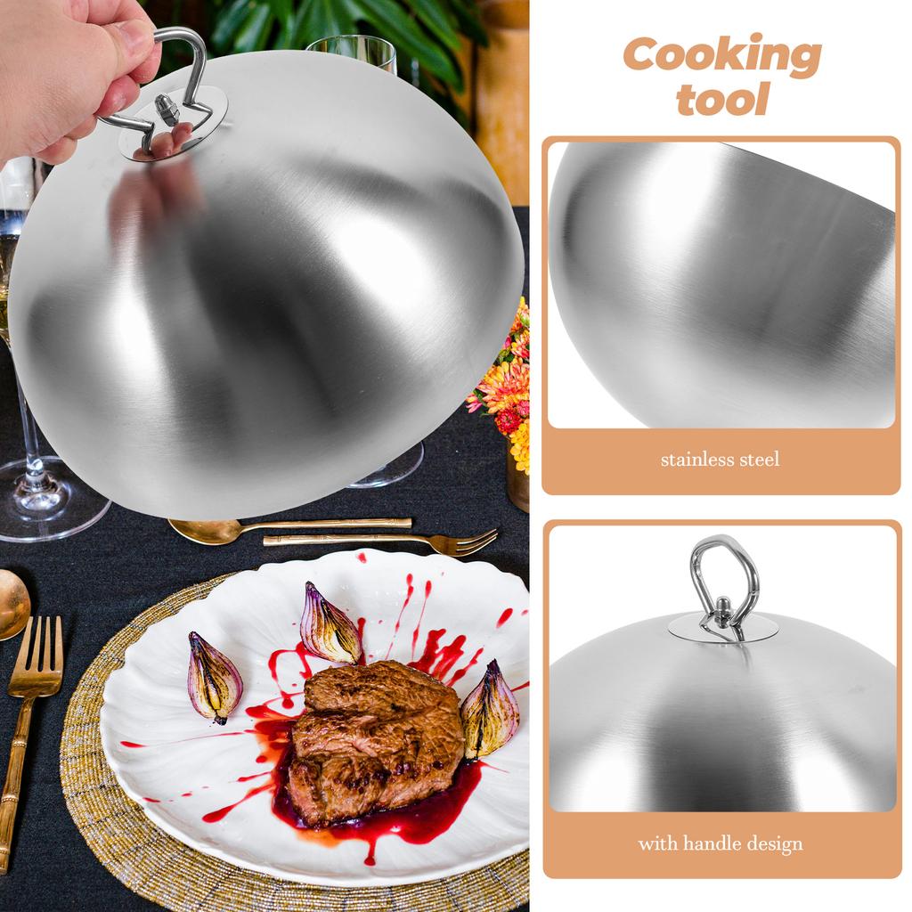 Stainless Steel Steak Cover Anti Oil Splashing Kitchen Gadget Dish Lid Cooking Tool Silver
