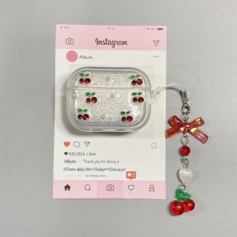 Bow Pendant Rhinestone Cherry Suitable AirPods 4 Apple Bluetooth Earphone Protective Case Spro3 AirPods 3