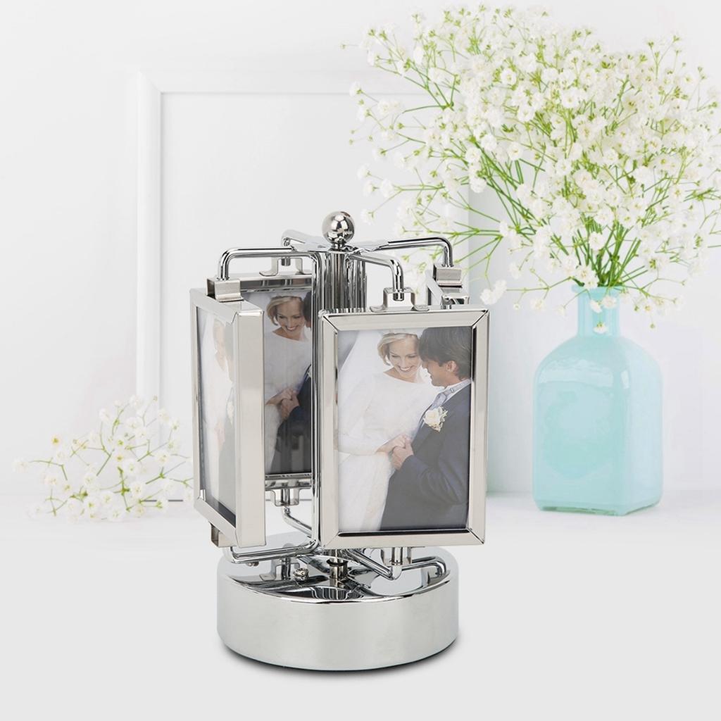Rotating Music Box Photo Picture Frame Home Living Room Bedroom Decoration for 3x2in Photo