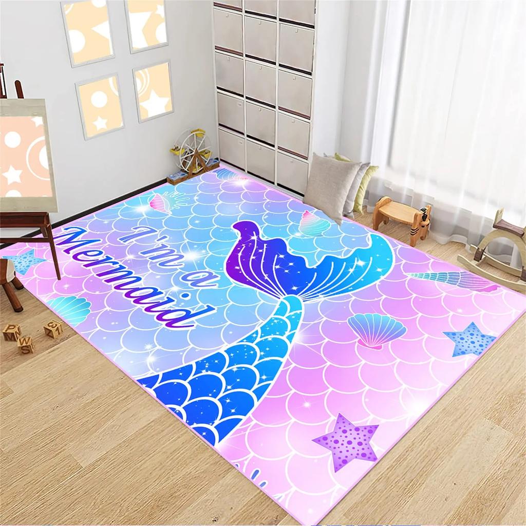 Cartoon Mermaid Girl Area Rug The Underwater World Carpet Ocean Animal Floor Mat Sea Mats Home Living Room Kids Bedroom Doormat