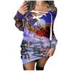 Fashion Women's Loose Christmas Print Long Sleeve V-neck Strappy  And Winter Dress