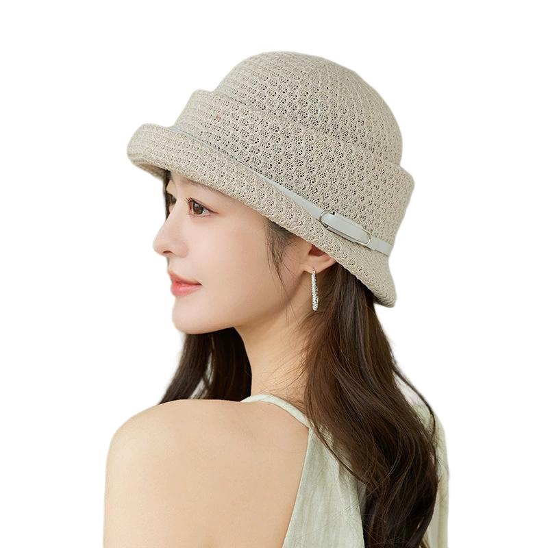 Summer Women's Rolled-Brim Fashion French-Style Elegant Small Hat Brimmed Fisherman's Hat Thin Breathable Sunshade Bucket Hat
