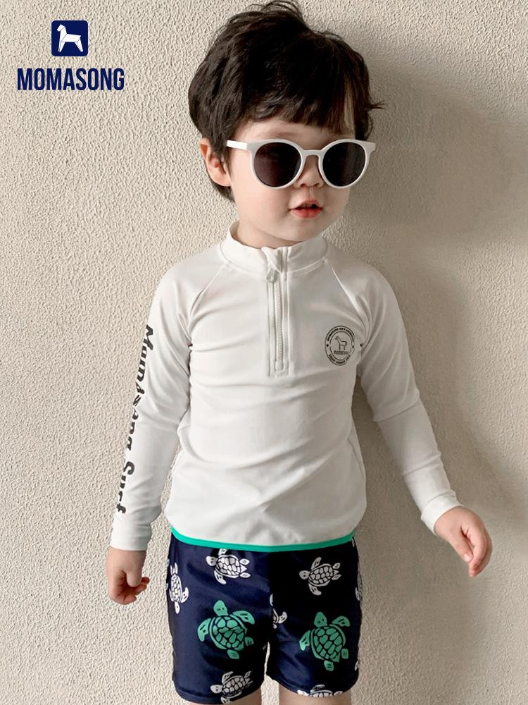 Momasong Boys' Long Sleeve Sun Protection Two-Piece Swimsuit Set - Quick-Dry Beachwear