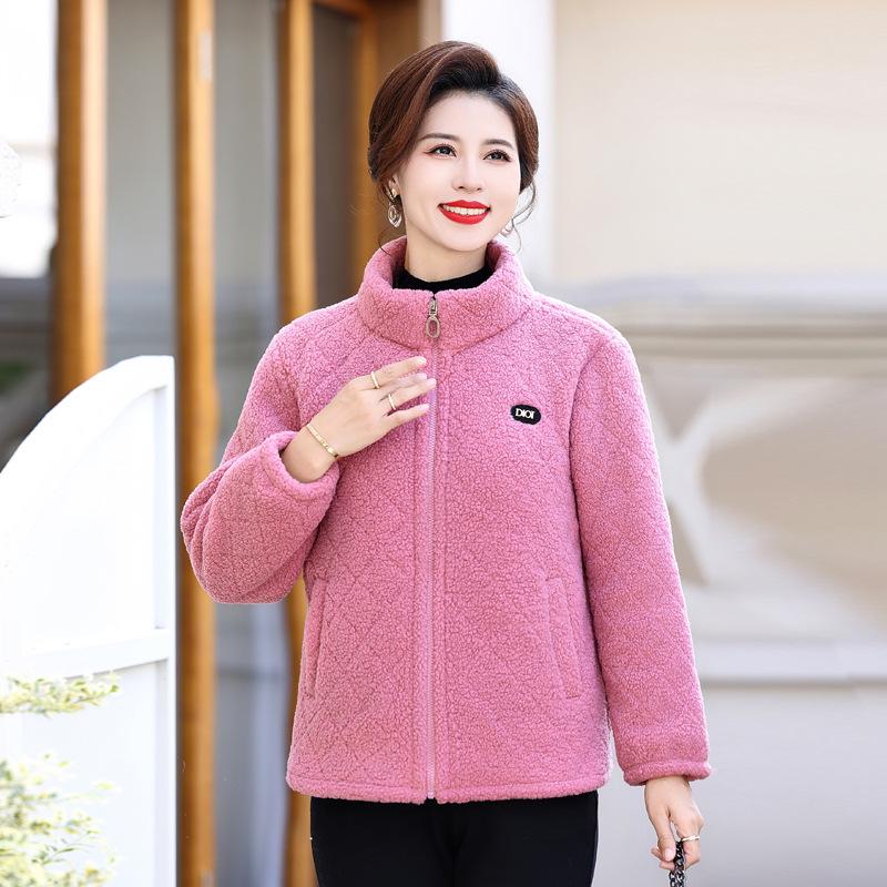 Women's Thickened Fleece-Lined Jacket: Mid-Aged & Elderly Fashion for Autumn/Winter