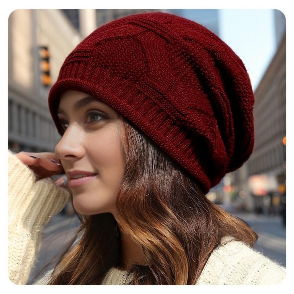 Woolen Hat, Rolled Edge, Knitted Hat, Toe Cap, Ladies', Single-layer, Stacked Hat, Warm Hat