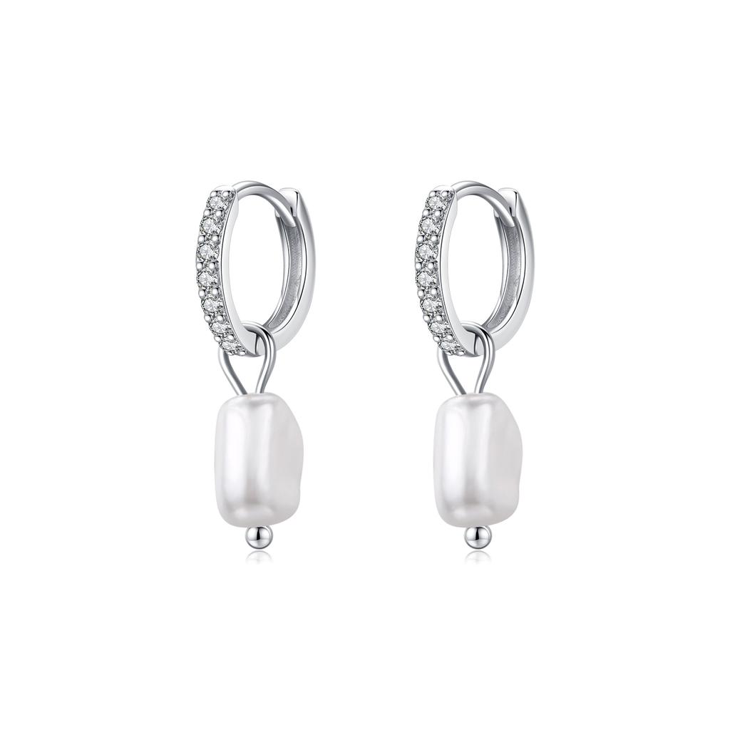 Classic Elegant Ear Buckles for Women Party Fine Jewelry Gifts 925 Sterling Silver Irregular Baroque Pearl Hoop Earrings