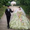 French Flower Fairy Wedding Dress Clothing Korean Travel Photography Light Wedding Dress Green Mori Color Dress