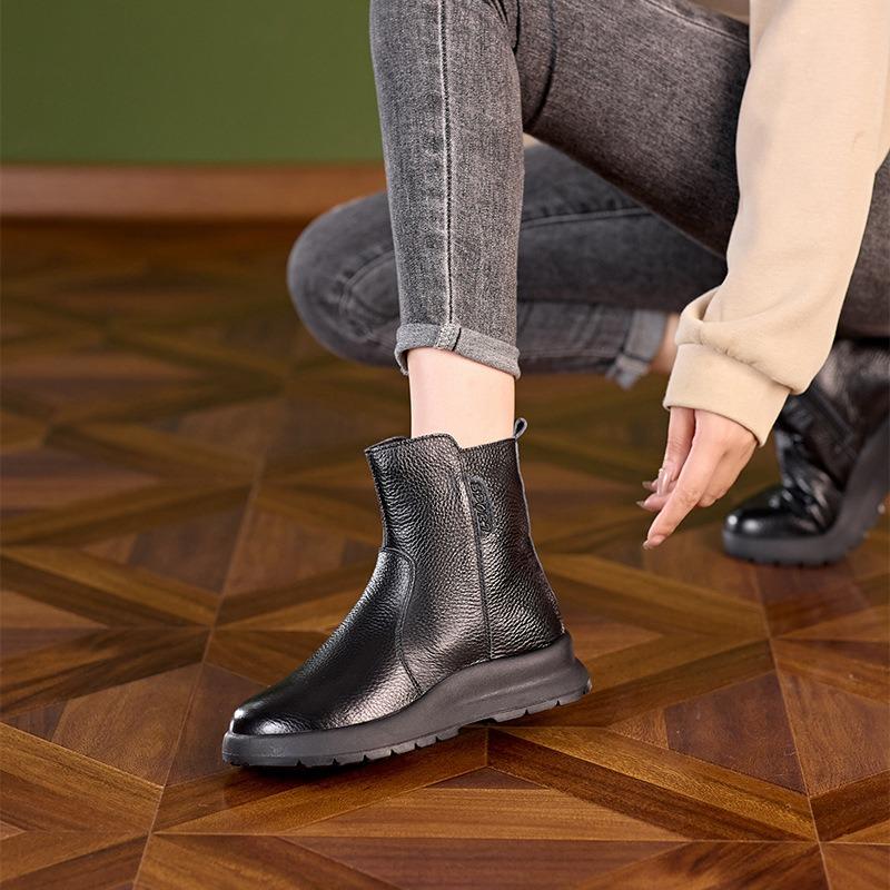 First layer cowhide autumn and winter leather Martin boots women's side zipper leather women's large size casual shoes