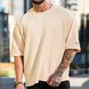 Men's Summer Fitness Sports Loose Casual T-shirt Crew Neck Cotton Running Short Sleeve Top