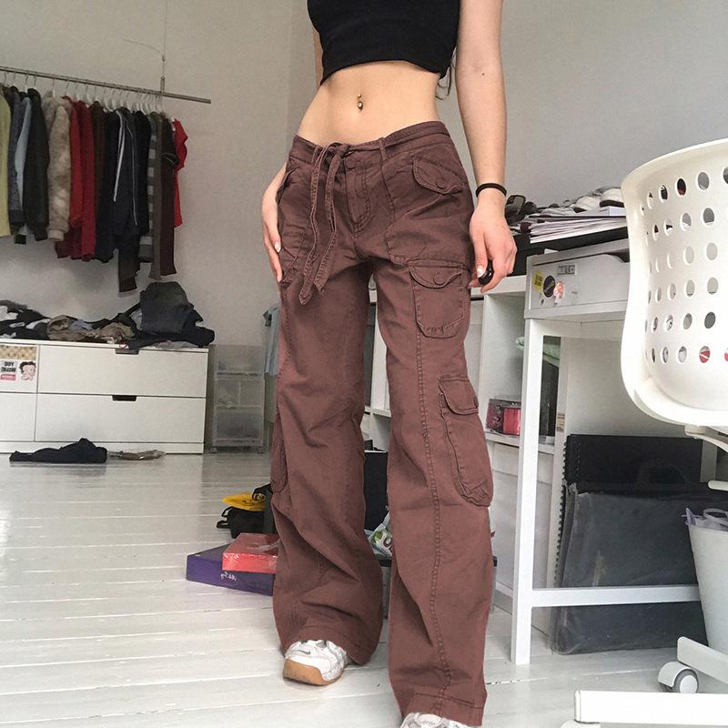 

Women s Trendy Grey Low-Waist Wide-Leg Cargo Pants Large коричневый
