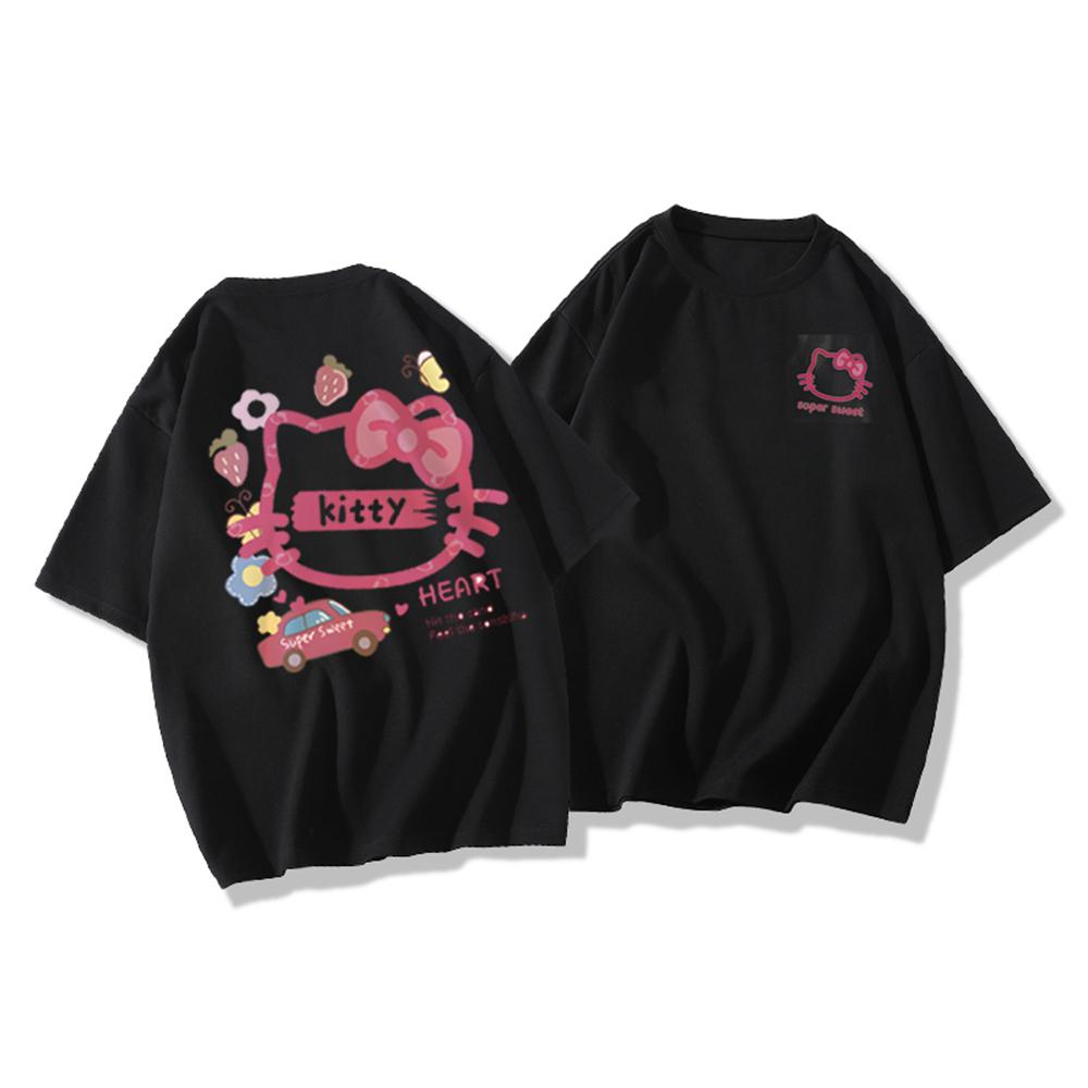 Camiseta Hello Kitty Miniso Sanrio Verano Nueva Algodón Mujer hombre Camiseta Holgada Casual Manga Corta Versátil Top Más Vendido
