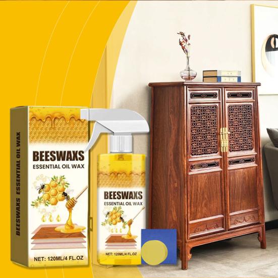 Bienenwachsspray für Holz, Bienenwachs Möbelpolitur und Reiniger mit Schwammtuch, Natürlicher Bienenwachsreiniger für Möbelböden Schränke, Holzpflege für