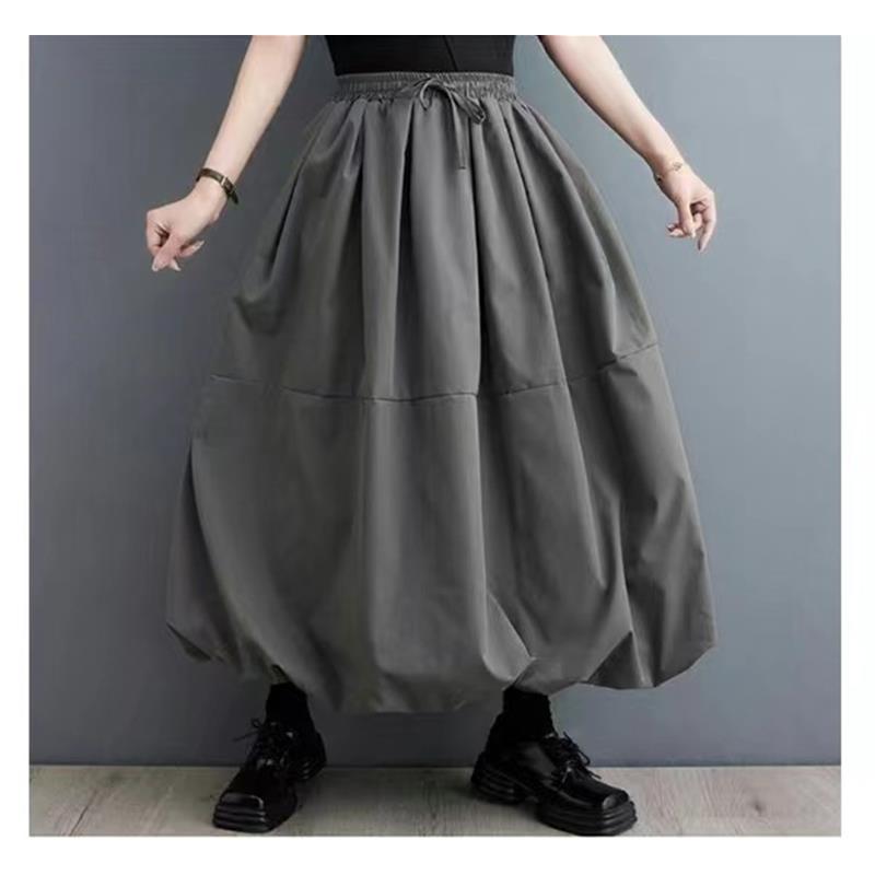 Women's Spring and Summer Retro Loose Solid Color Skirt A-line Skirt Half-body Big Swing Skirt