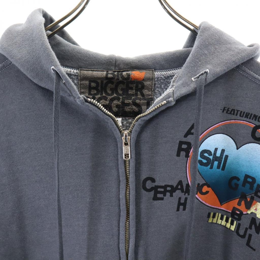 BIG BIGGER BIGGEST Made in USA Long sleeve Zip hoodie 3 Gray Back brushed Men's Used