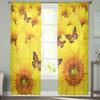 Yellow Sunflower Butterfly Plant Tulle Sheer Window Curtains for Living Room Kitchen Children Bedroom Voile Hanging Curtain