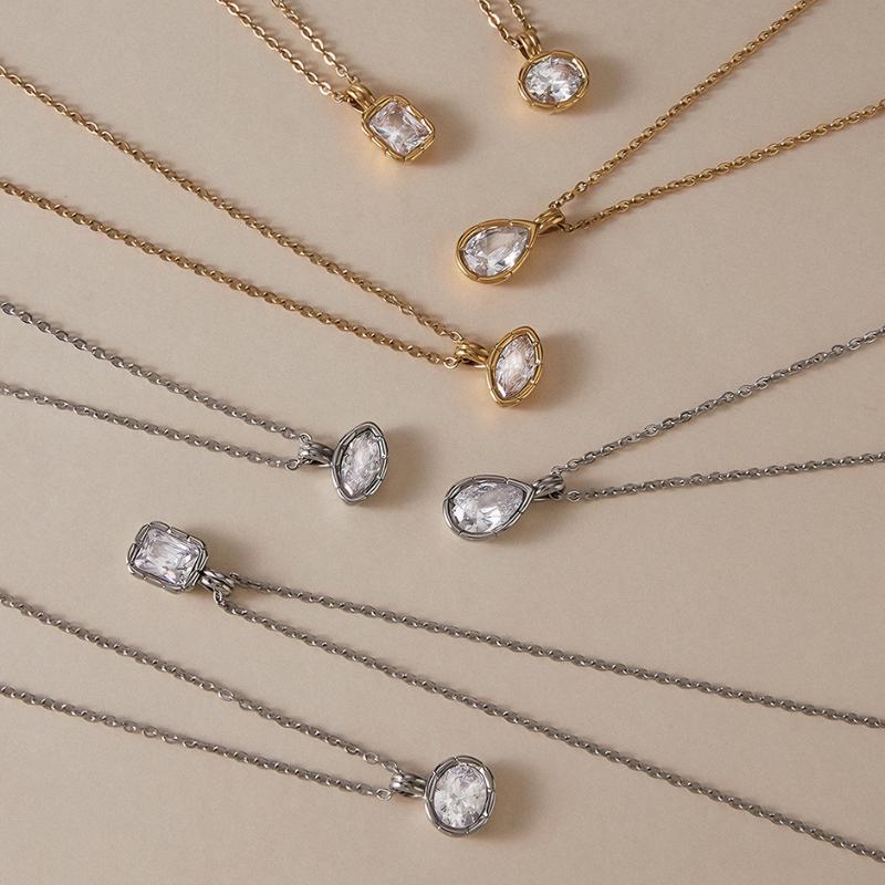 Minimalist Geometric Zircon Pendant Necklace Gold PVD Plated Trendy Jewelry for Women Christmas Gift Idea