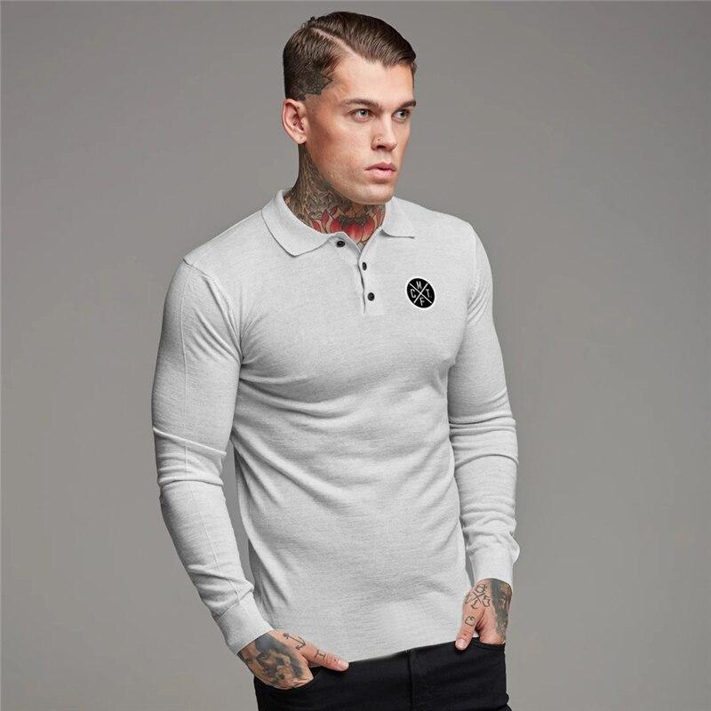 Muscleguys Autumn Youth Long Sleeve T-shirt Men's Lapel Business Casual POLO Shirt