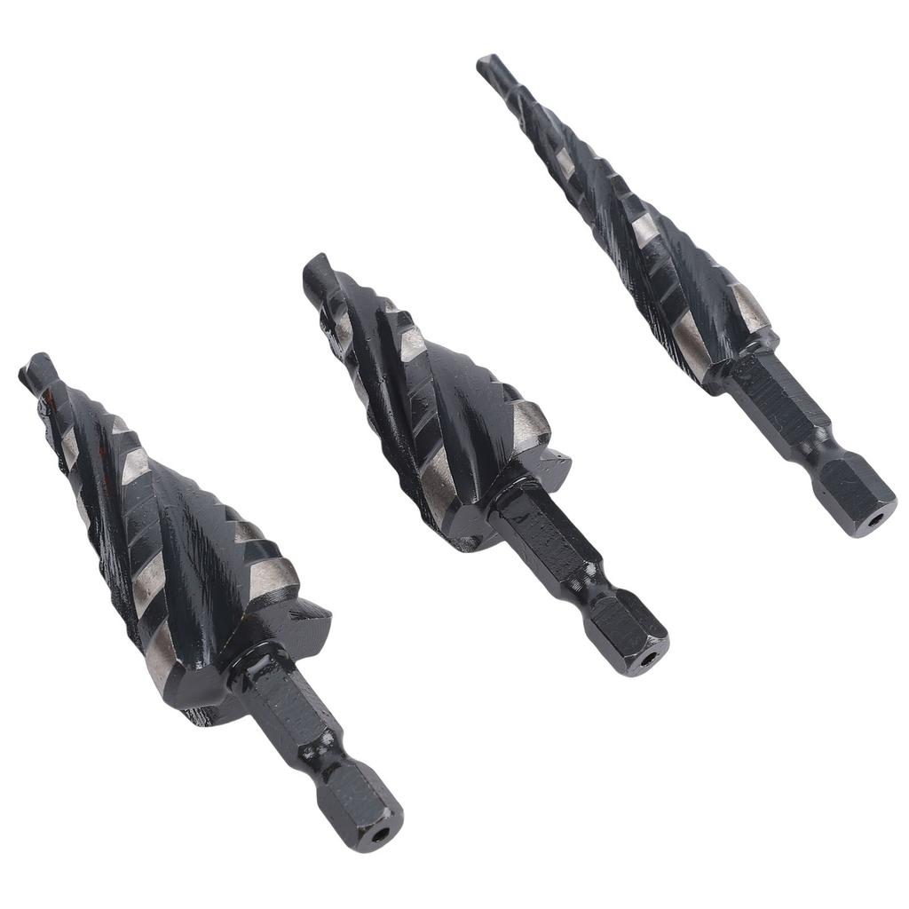 3PCS Spiral Step Drill Bit Set High Speed Steel Hex Shank 4 Flute Bits for Metal Aluminum Wood Plastic 1 8 1 2 1 4 3 4