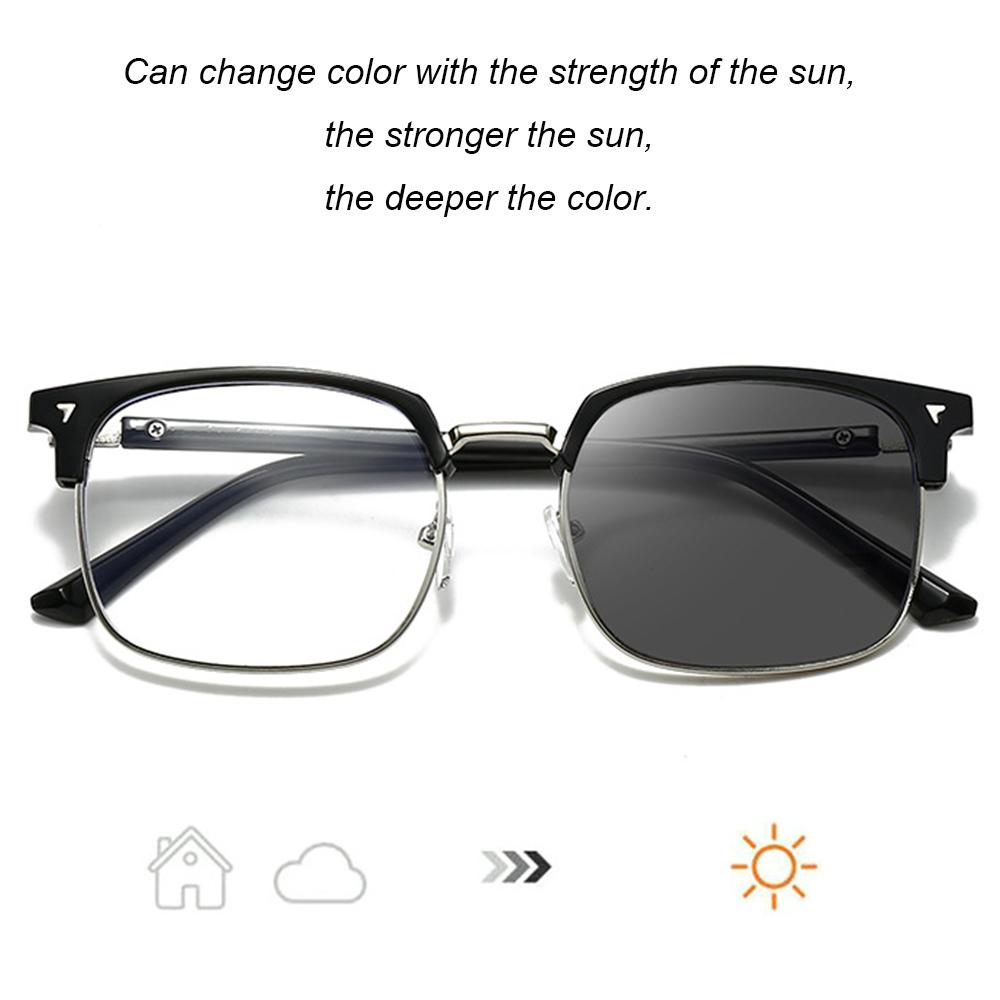 Photochromic Anti Radiation Blue Light Eyeglasses Square Metal Frame Computer Glasses For Women Men Replaceable Lens