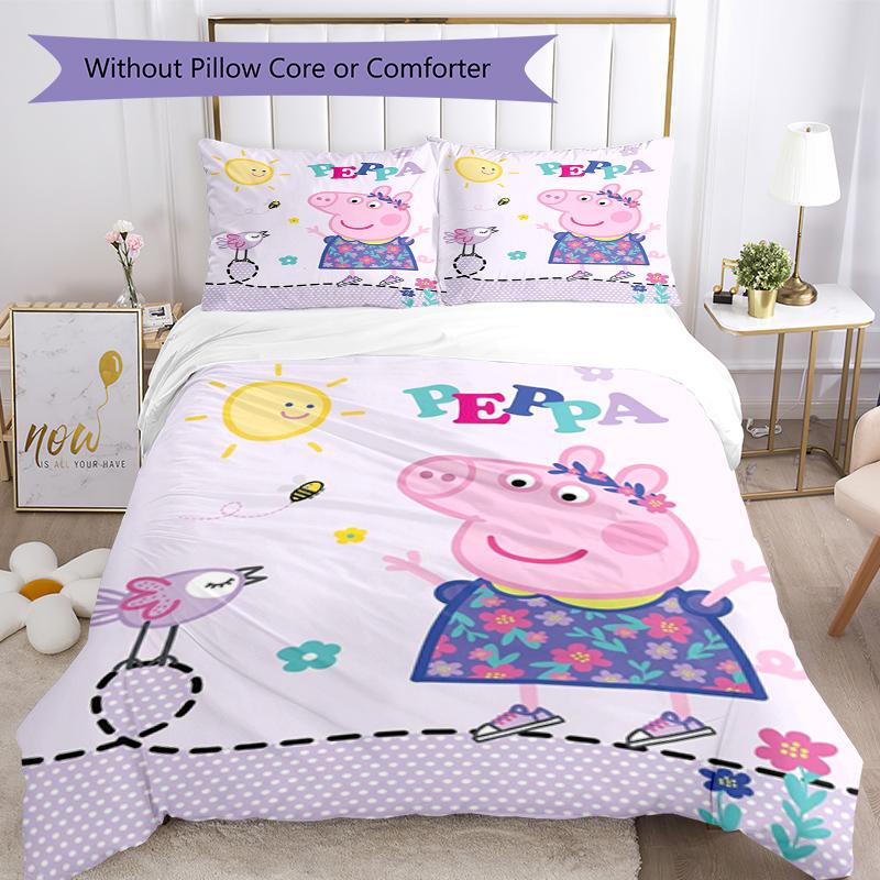 3pcs Peppa Pig Bedding Set Duvet Cover Closure Includes 1 Duvet Cover & 2 Pillowcases, Soft and Comfortable for All Seasons.