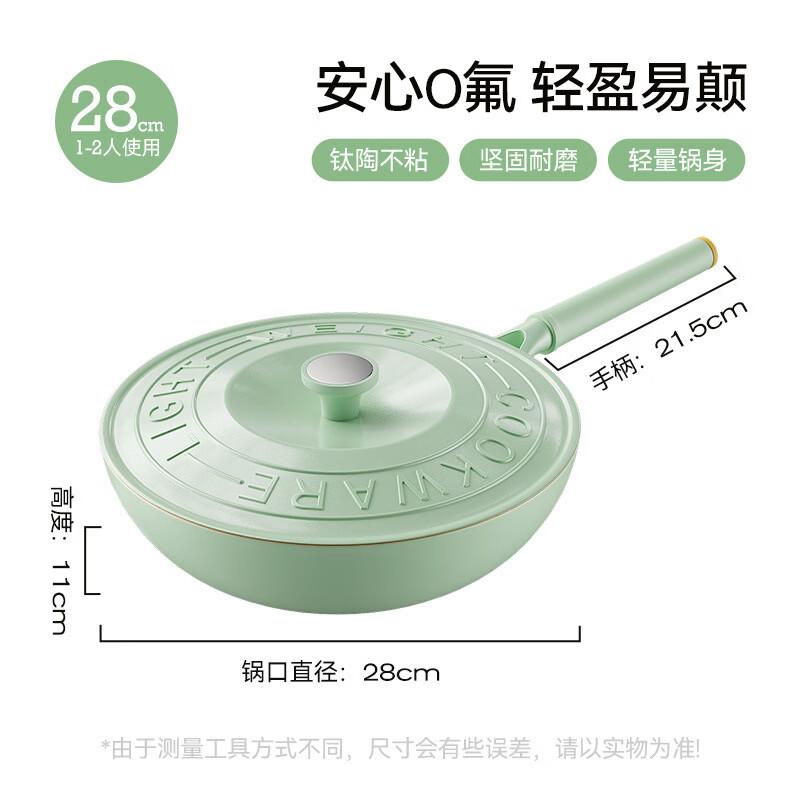 

ZISIZ 28cm Bean Green Ceramic Stir-Fry Wok