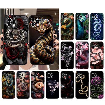 Funda de teléfono con diseño de flores y serpientes para iPhone 15, 14 Pro Max, 13, 12, 11 Pro Max, XSMax, XR, 12, 13 mini y 14 Plus