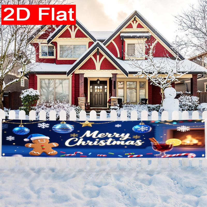 Blue & Silver Christmas Yard Banner, Merry Christmas Xmas Sign Design, Polyester Outdoor Garden New Year Party Supplies