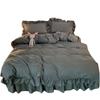 Ins Princess Style Bedding Set For Woman Cute Girl Solid Color Ruffles Duvet Cover Queen King Bed Sheet Bed Skirt Pillow Covers