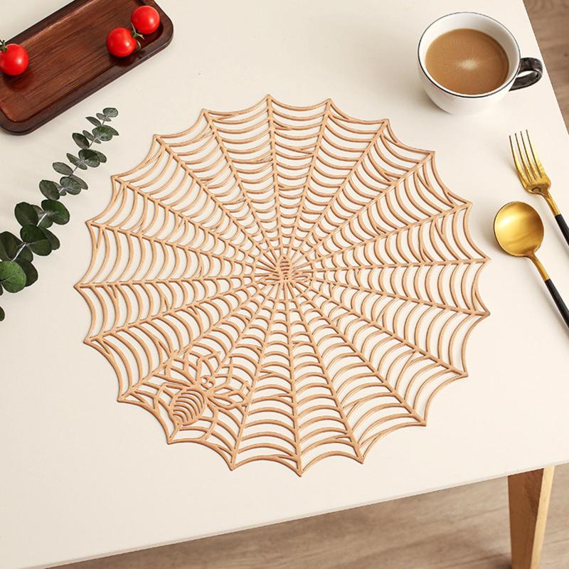 Round Cobweb Table Mat Coasters Hollow Out Heat Insulation Mat Waterproof Non-slip Table Mat