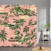 1 Stück Tropischer Strand Duschvorhang - Retro Vintage Küstendesign mit Rosa Sonnenuntergang, Palmen & Hibiskusblüten - Langlebiges Polye