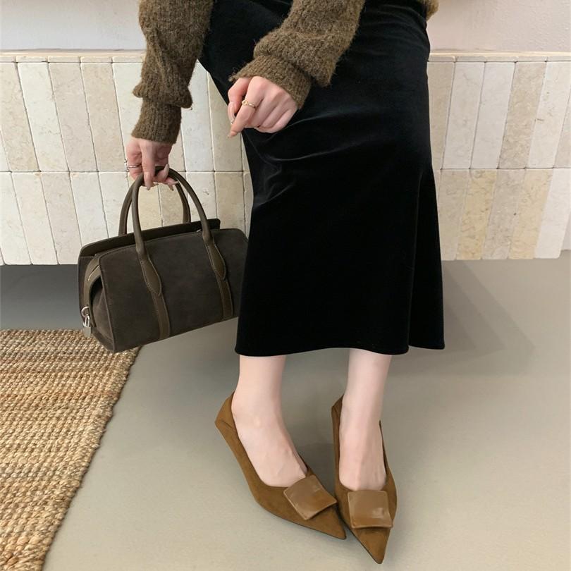 stiletto high heels pointed suede single shoes women's shoes 2025 spring and autumn French kitten heel with skirt commuter shoes