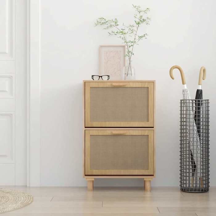 VidaXL Armoire à chaussures Marron 52x25x80 cm Bois d'ingénierie/rotin 345647