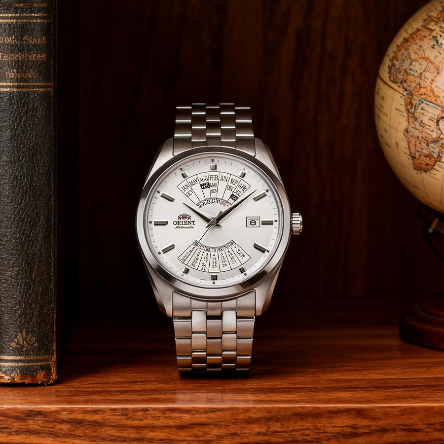 Herrenuhr Vollautomatische Mechanische Uhr Ewiger Kalender Großes Zifferblatt Stahlband Wasserdicht Freizeituhr Stahlband Ganz Weiß RA-BA0004S10B