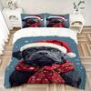 3pc Christmas Pug Dog Santa Hat & Scarf Holiday Home Decor Bedding Set Daily Use 1149a